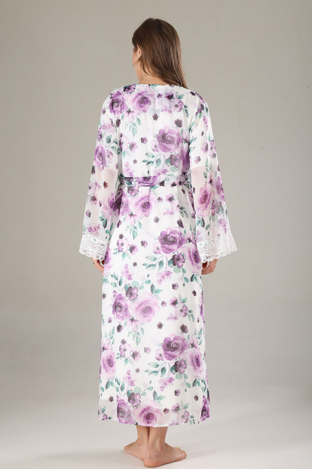 Lacy Maternity-Nursing Nightgown & Lacy Chiffon Robe Set Lilac - 814