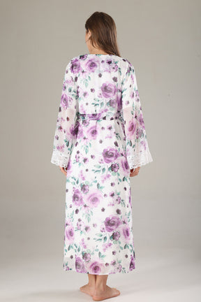Lacy Maternity-Nursing Nightgown & Lacy Chiffon Robe Set Lilac - 814