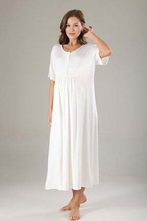 Lacy Maternity-Nursing Nightgown & Lacy Chiffon Robe Set Lilac - 814