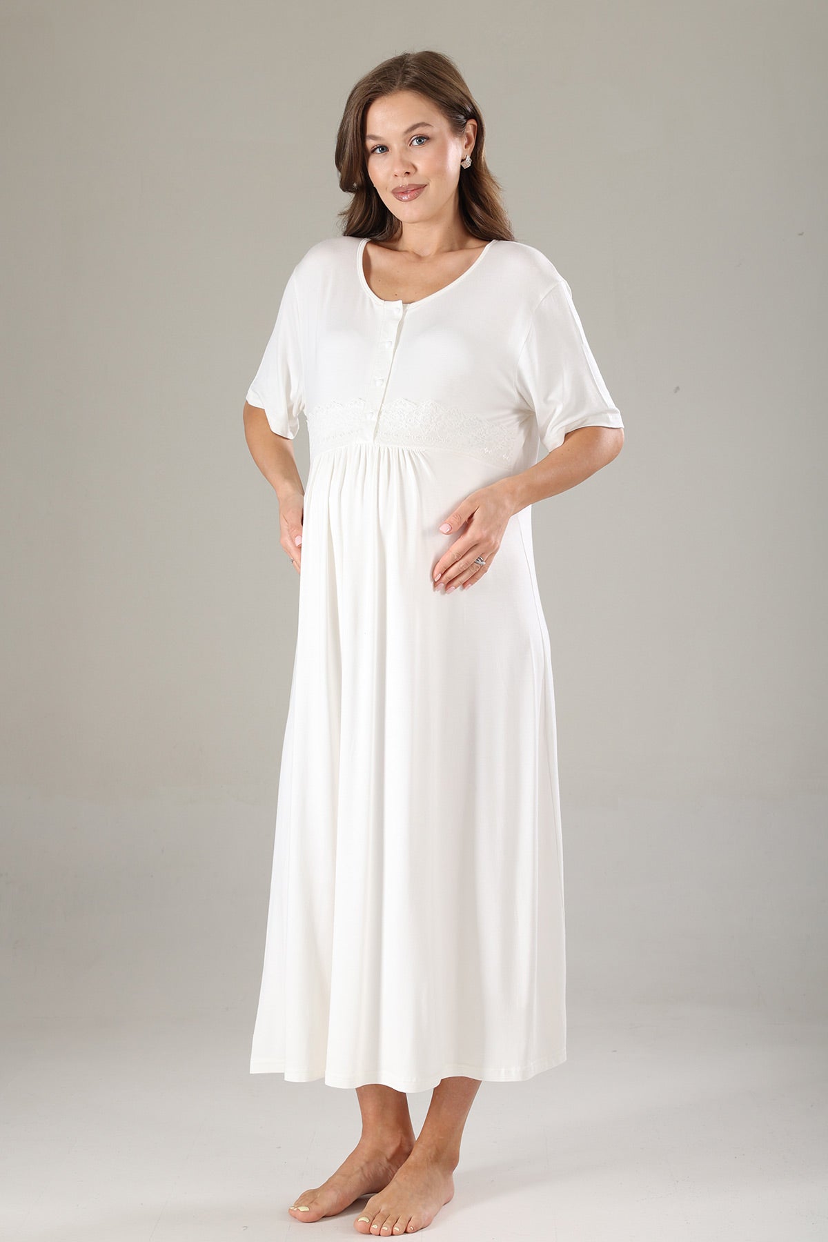 Lacy Maternity-Nursing Nightgown & Lacy Chiffon Robe Set Lilac - 814