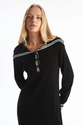 Shawl Collar Knitwear Maternity & Nursing Dress Black - 8145