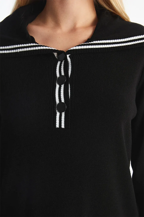 Shawl Collar Knitwear Maternity & Nursing Dress Black - 8145