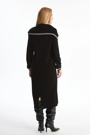 Shawl Collar Knitwear Maternity & Nursing Dress Black - 8145