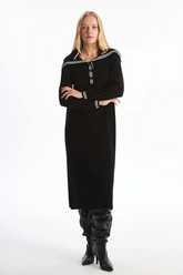 Shawl Collar Knitwear Maternity & Nursing Dress Black - 8145
