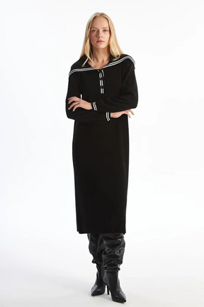 Shawl Collar Knitwear Maternity & Nursing Dress Black - 8145