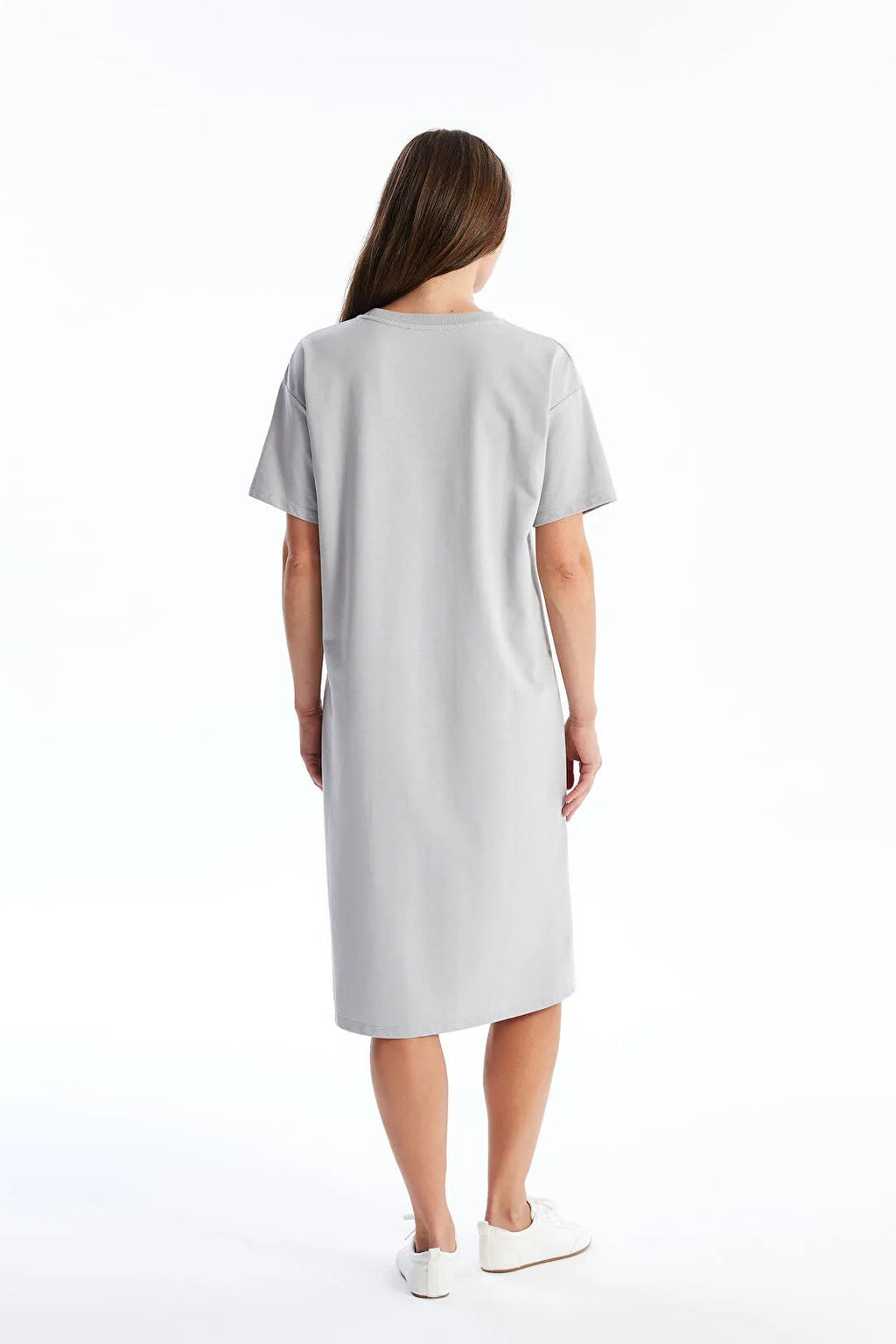 Comfort Fit Crew Neck Printed Maternity Dress Grey - 8146