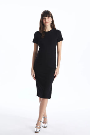 Minimal Crew Neck Maternity Dress Black - 81474