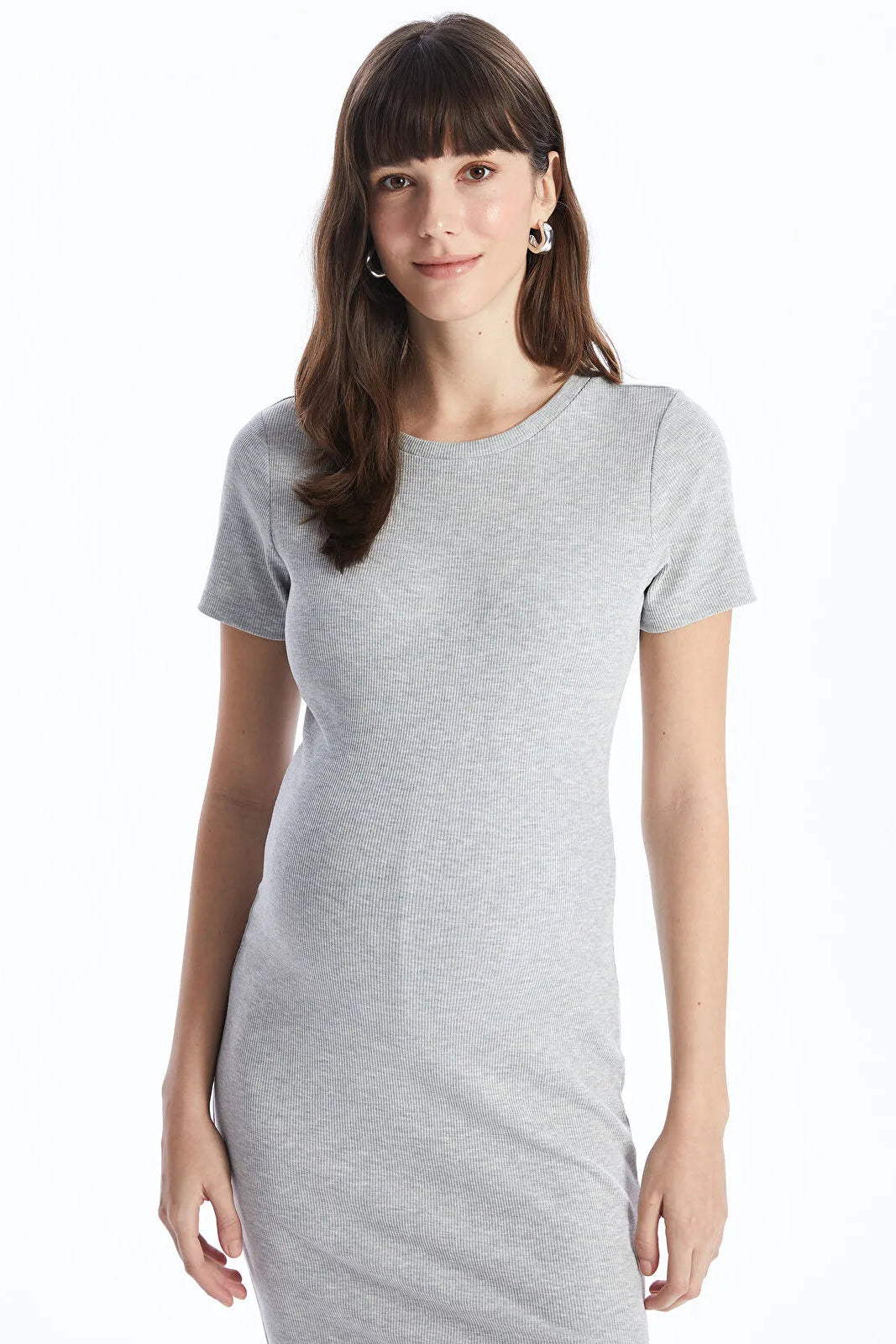 Minimal Crew Neck Maternity Dress Grey - 81474