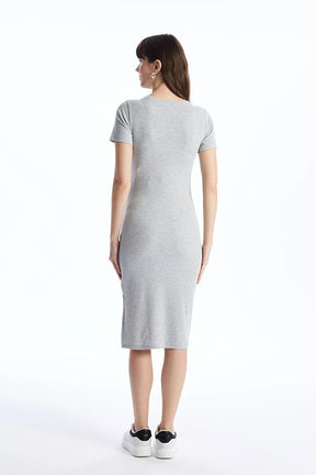 Minimal Crew Neck Maternity Dress Grey - 81474