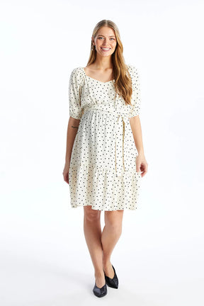 Polka Dot V-Neck Midi Maternity Dress Black - 8149
