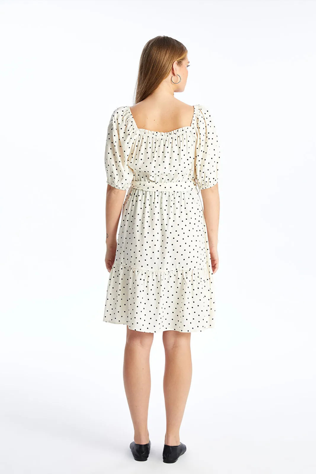Polka Dot V-Neck Midi Maternity Dress Black - 8149
