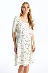Polka Dot V-Neck Midi Maternity Dress Black - 8149