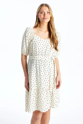 Polka Dot V-Neck Midi Maternity Dress Black - 8149