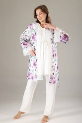 Lacy 3-Piece Maternity-Nursing Pajama & Lacy Chiffon Robe Set Lilac - 815