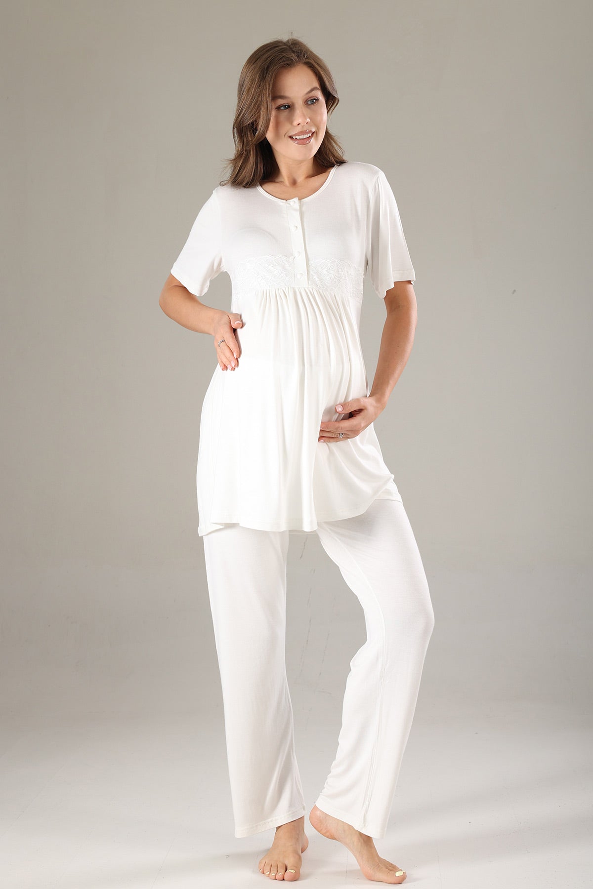 Lacy 3-Piece Maternity-Nursing Pajama & Lacy Chiffon Robe Set Lilac - 815