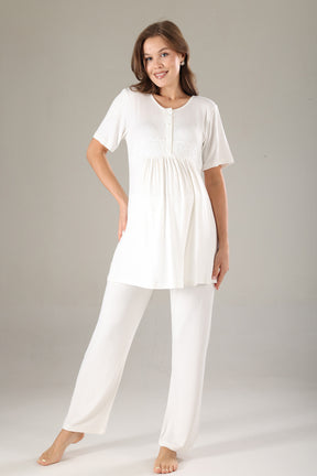 Lacy 3-Piece Maternity-Nursing Pajama & Lacy Chiffon Robe Set Lilac - 815