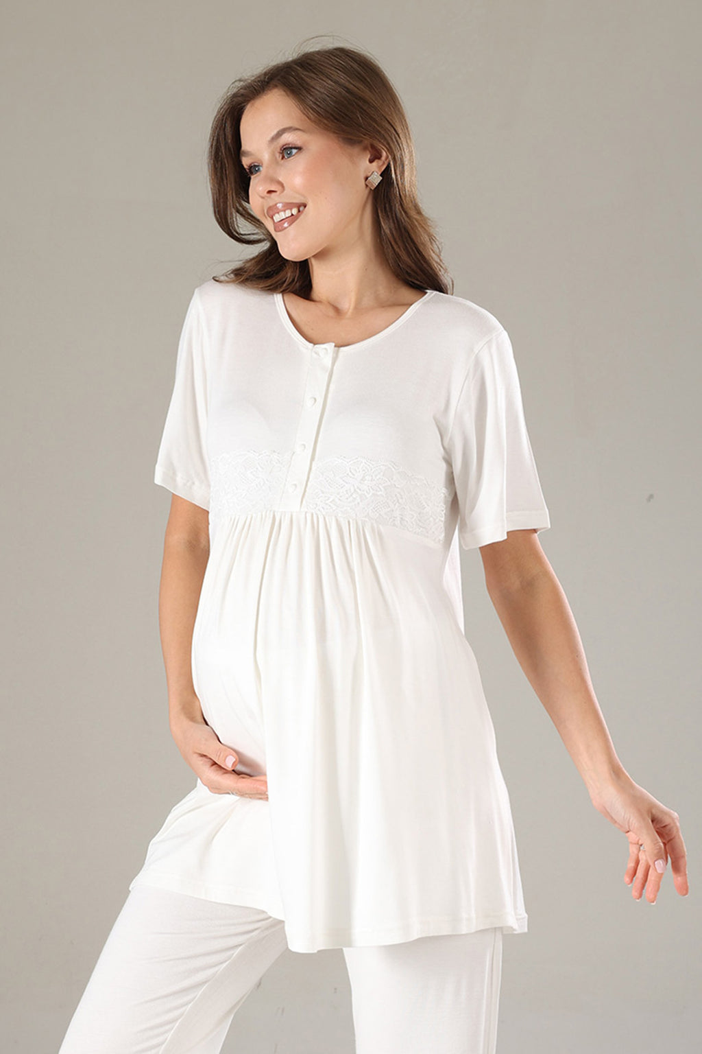 Lacy 3-Piece Maternity-Nursing Pajama & Lacy Chiffon Robe Set Lilac - 815
