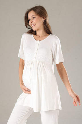 Lacy 3-Piece Maternity-Nursing Pajama & Lacy Chiffon Robe Set Lilac - 815