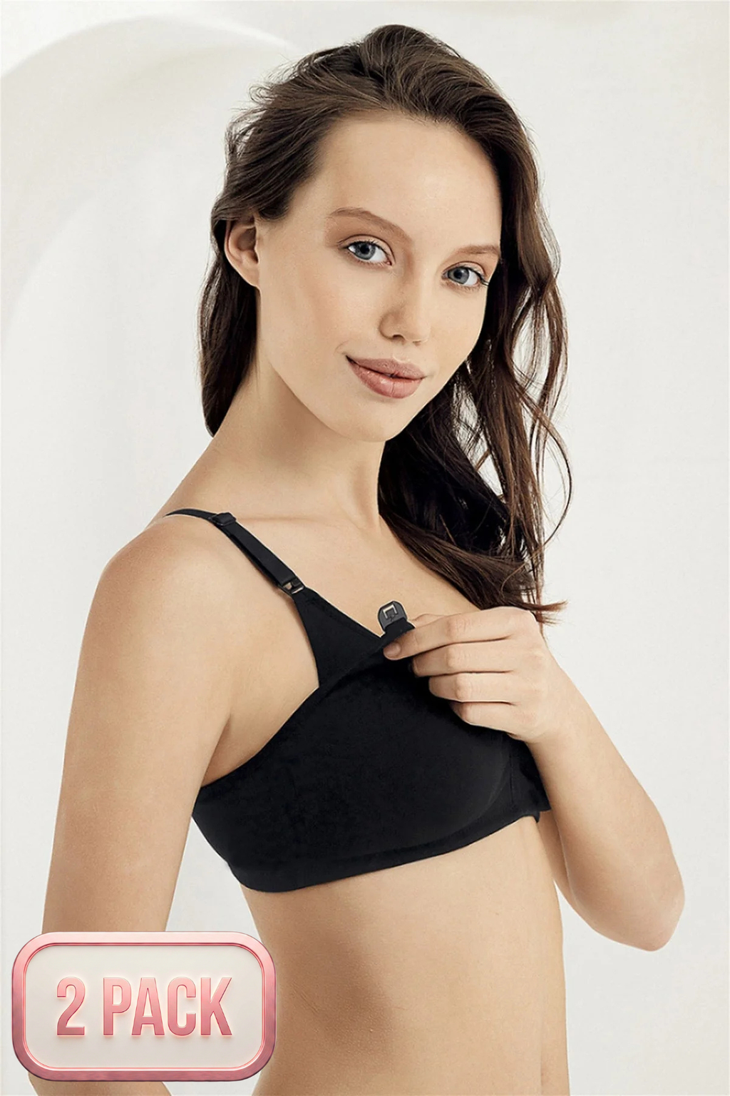 2-Pack Cotton Wire-Free & Pad-Free Nursing Bra Black - 8150