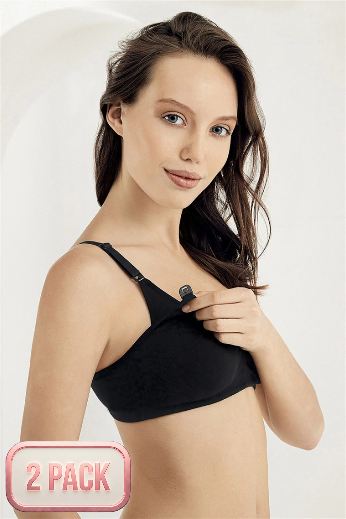 2-Pack Cotton Wire-Free & Pad-Free Nursing Bra Black - 8150