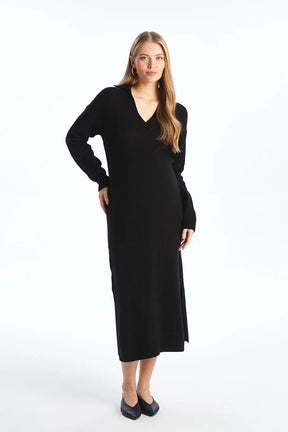 Soft Knit Polo Neck Maternity Dress Black - 81514