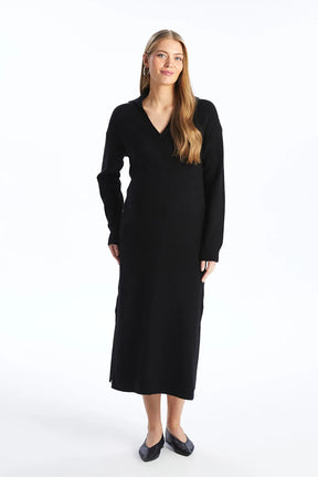Soft Knit Polo Neck Maternity Dress Black - 81514