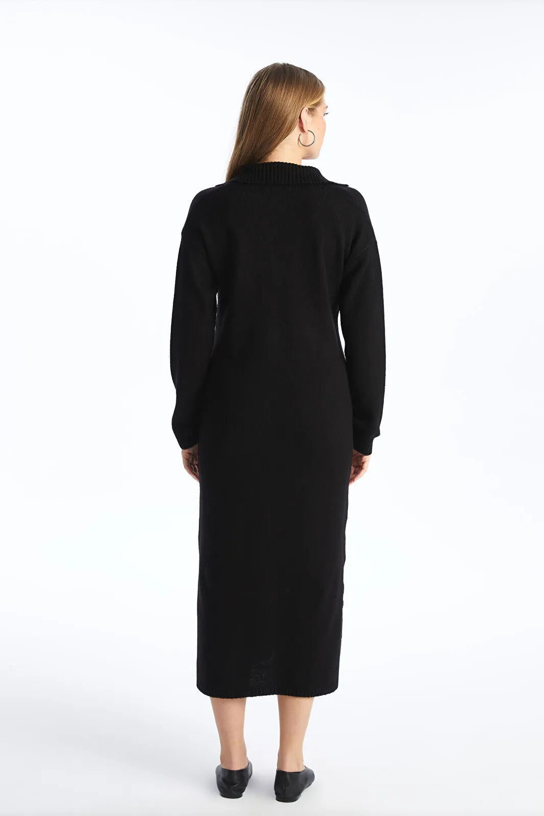 Soft Knit Polo Neck Maternity Dress Black - 81514
