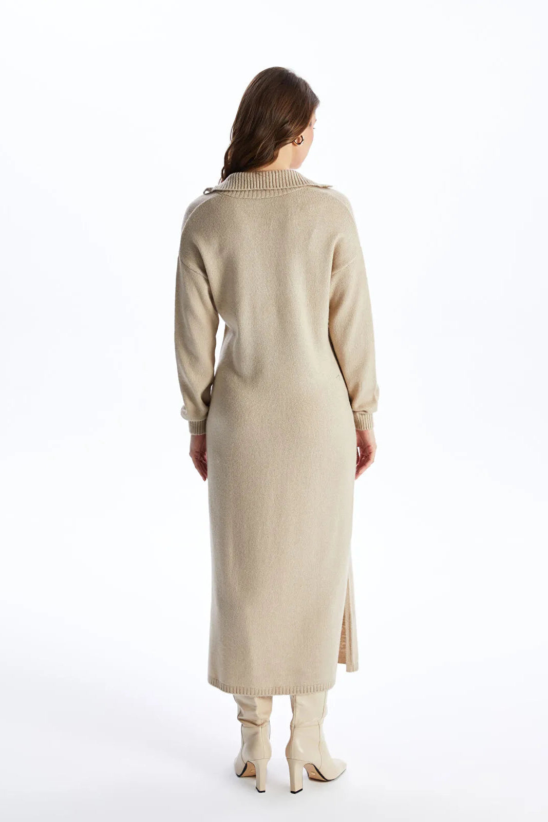 Soft Knit Polo Neck Maternity Dress Ecru - 81514