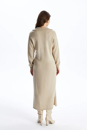 Soft Knit Polo Neck Maternity Dress Ecru - 81514