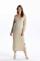 Soft Knit Polo Neck Maternity Dress Ecru - 81514