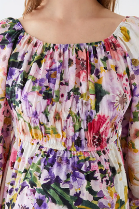 Boat-Neck Flowery Maternity Dress Pink - 8177