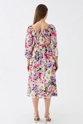 Boat-Neck Flowery Maternity Dress Pink - 8177