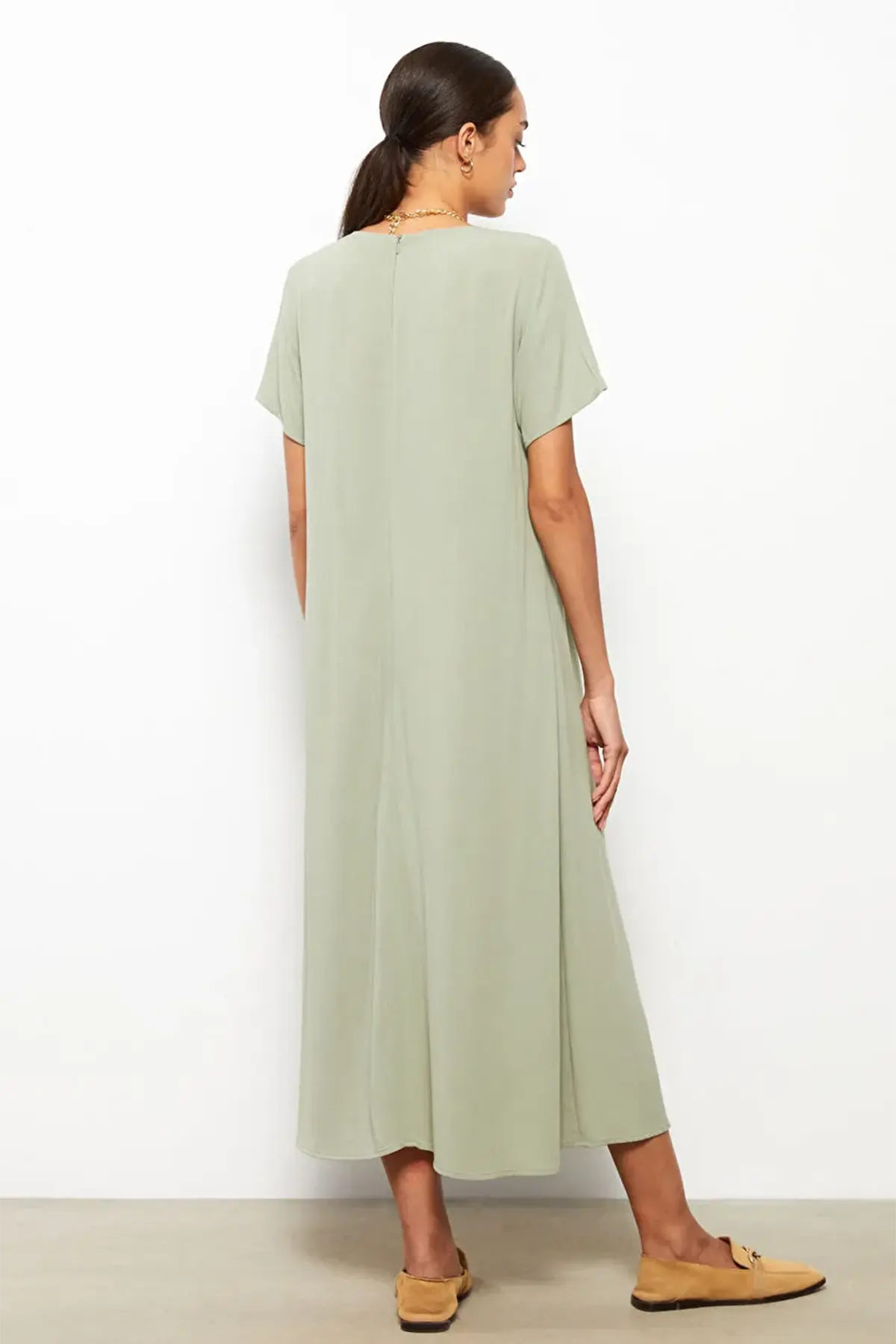 Crewneck Crinkle Maternity Dress Green - 8185