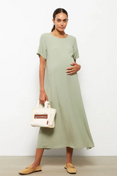 Crewneck Crinkle Maternity Dress Green - 8185