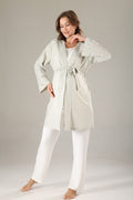 Pleated 3-Piece Maternity-Nursing Pajama & Jacquard Robe Set Green - 819