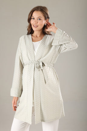 Pleated 3-Piece Maternity-Nursing Pajama & Jacquard Robe Set Green - 819
