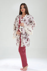 Lacy Double Breasted 3-Piece Maternity-Nursing Pajama & Lacy Chiffon Robe Set Plum - 824