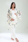 Lace Collar 3-Piece Maternity-Nursing Pajama & Lacy Chiffon Robe Set Ecru - 826