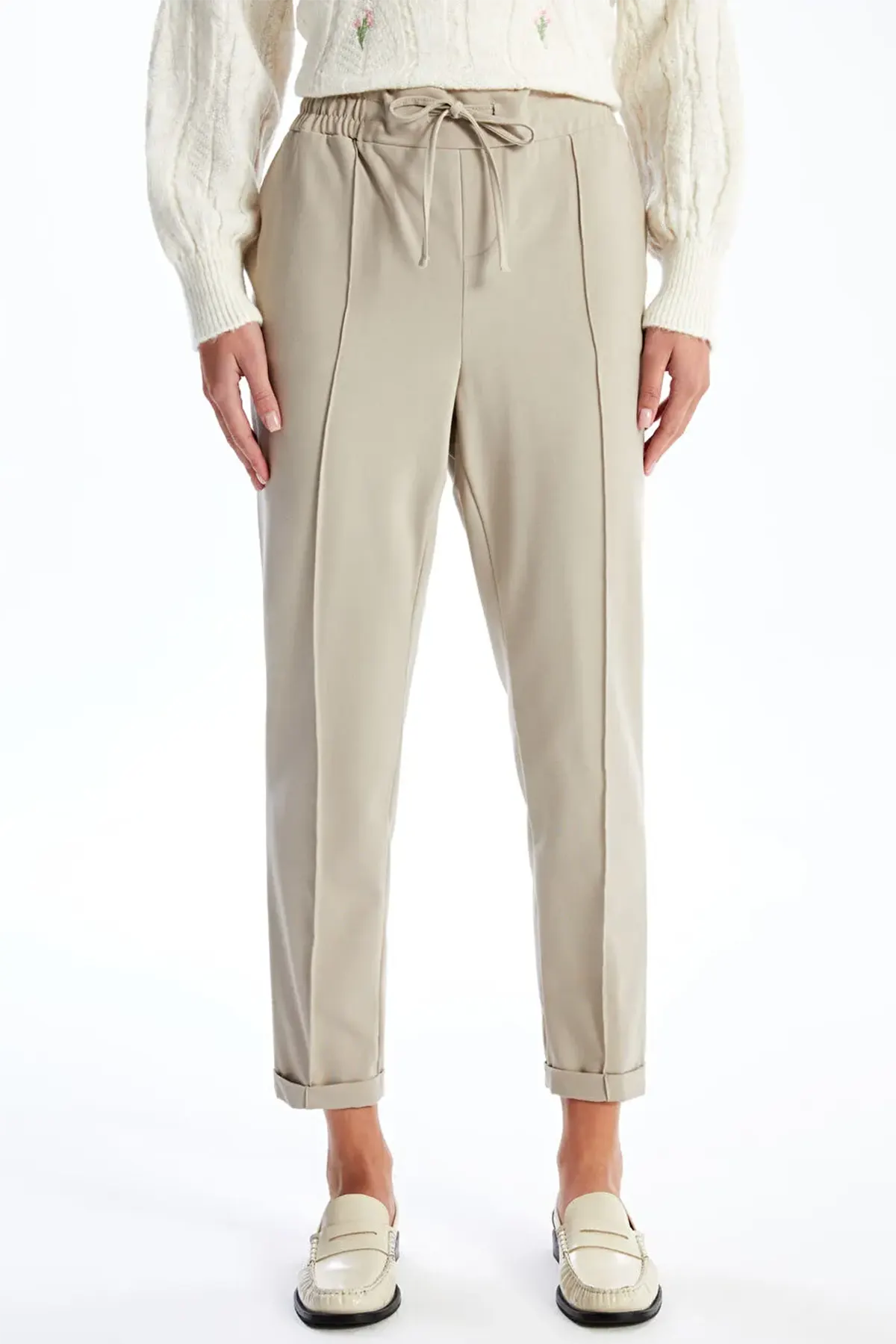 Elastic Waist Maternity Trousers Beige - 8305