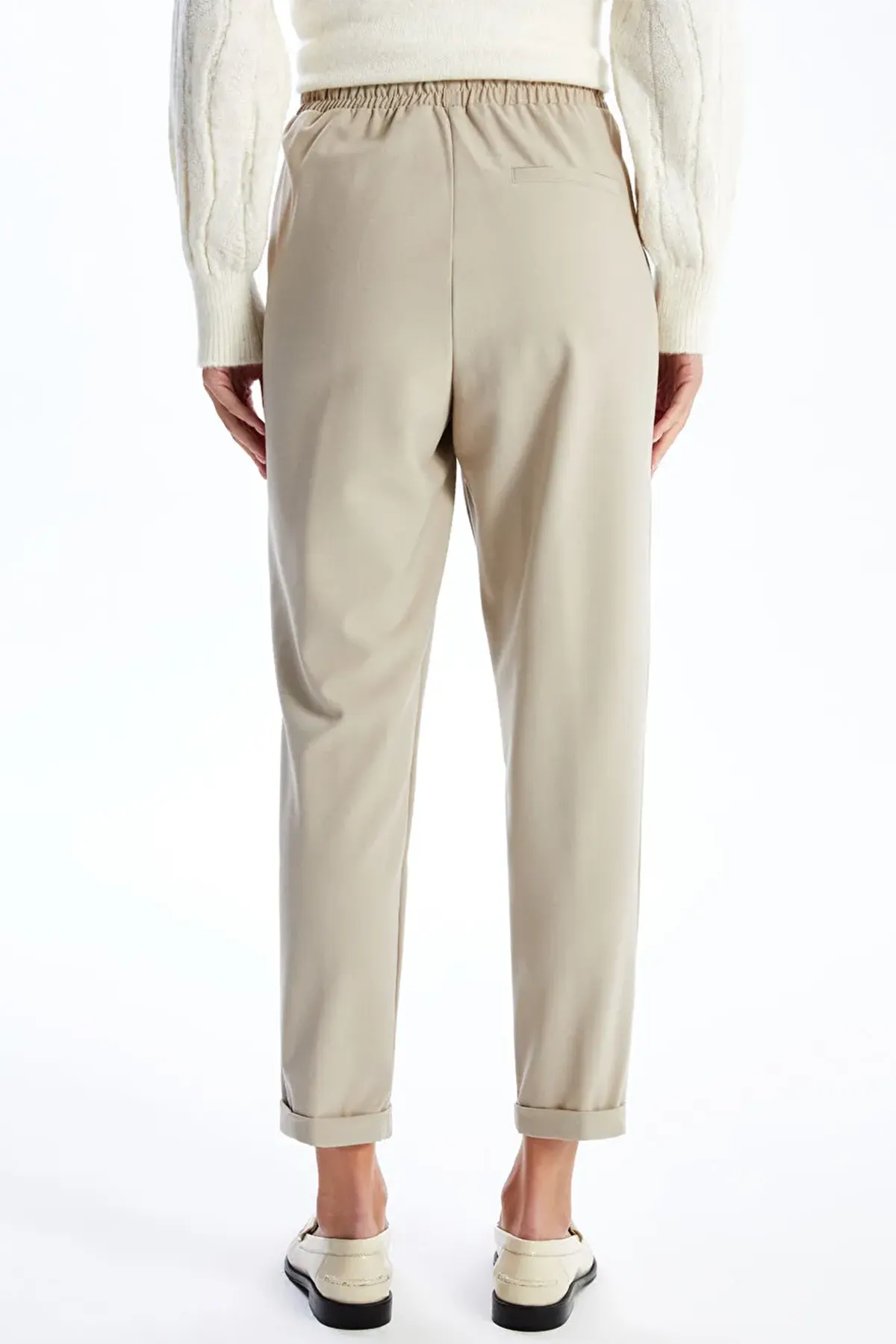 Elastic Waist Maternity Trousers Beige - 8305