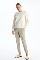 Elastic Waist Maternity Trousers Beige - 8305