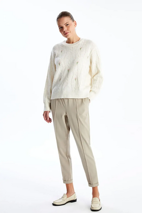 Elastic Waist Maternity Trousers Beige - 8305