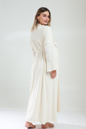 Lacy Maternity-Nursing Nightgown & Pleated Robe Set Beige - 831