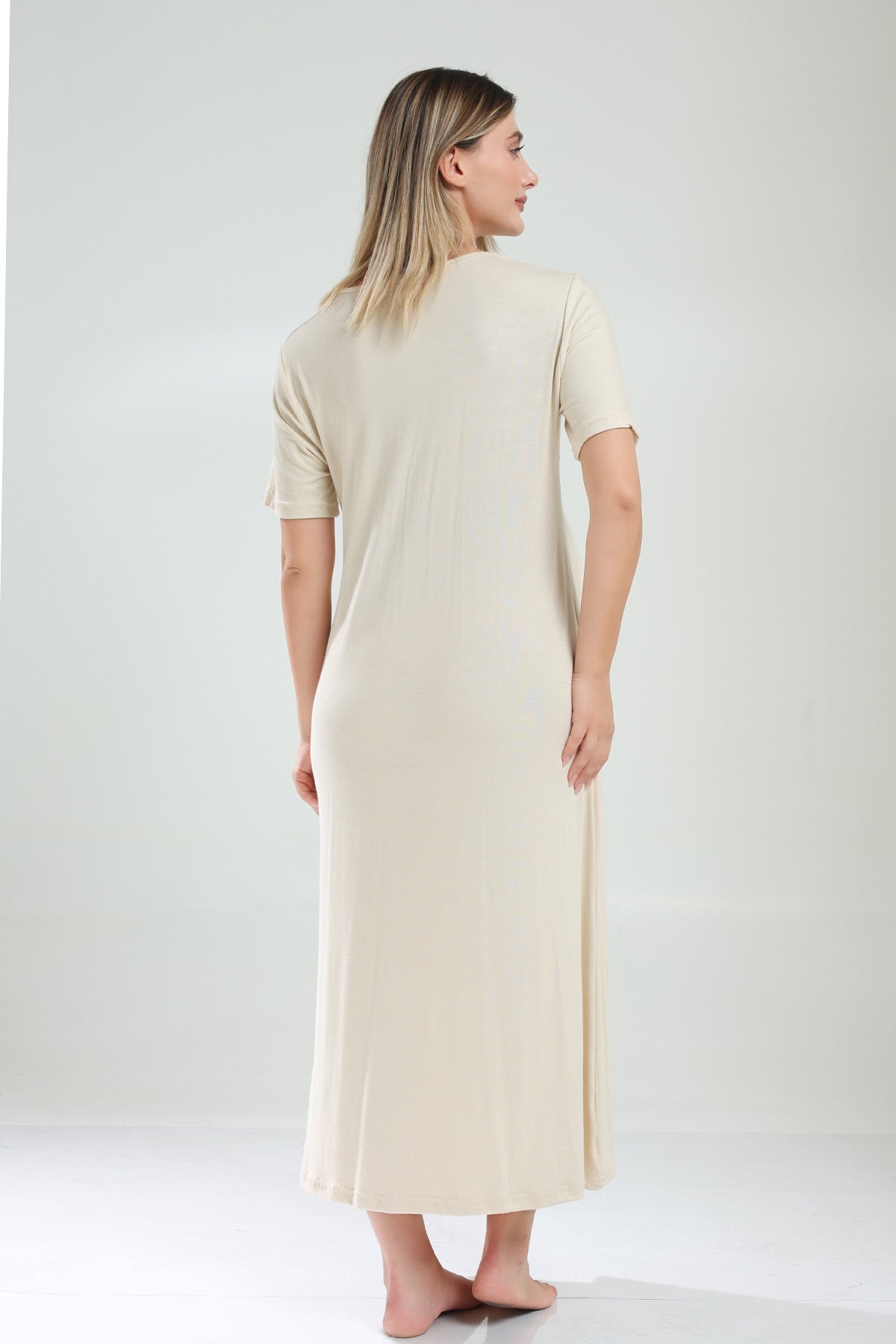 Lacy Maternity-Nursing Nightgown & Pleated Robe Set Beige - 831