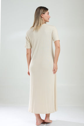 Lacy Maternity-Nursing Nightgown & Pleated Robe Set Beige - 831