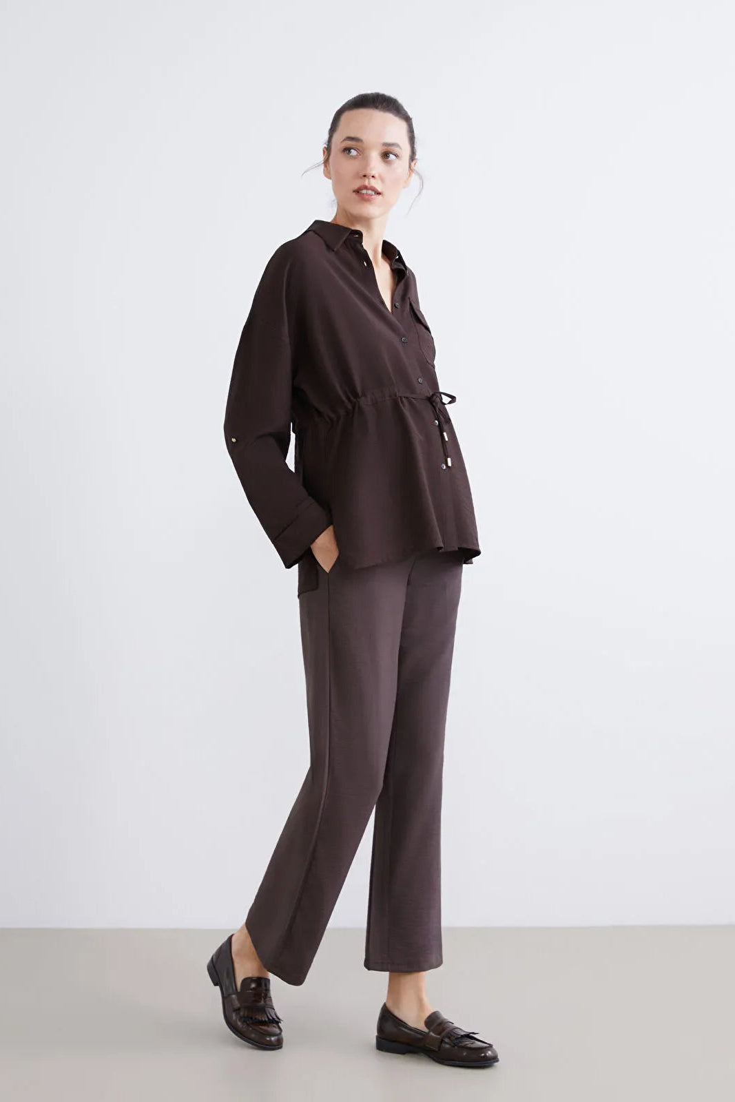 Belly Panel Maternity Trousers Coffee - 8314