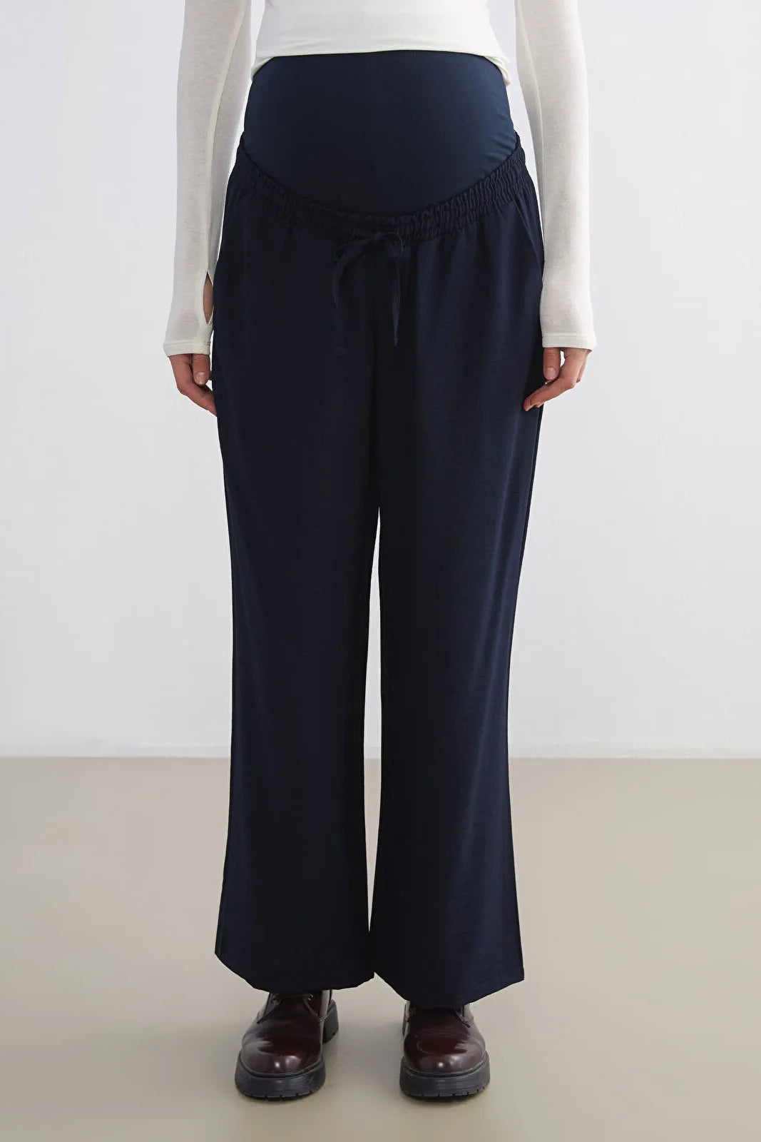 Belly Panel Maternity Trousers Navy Blue - 8314