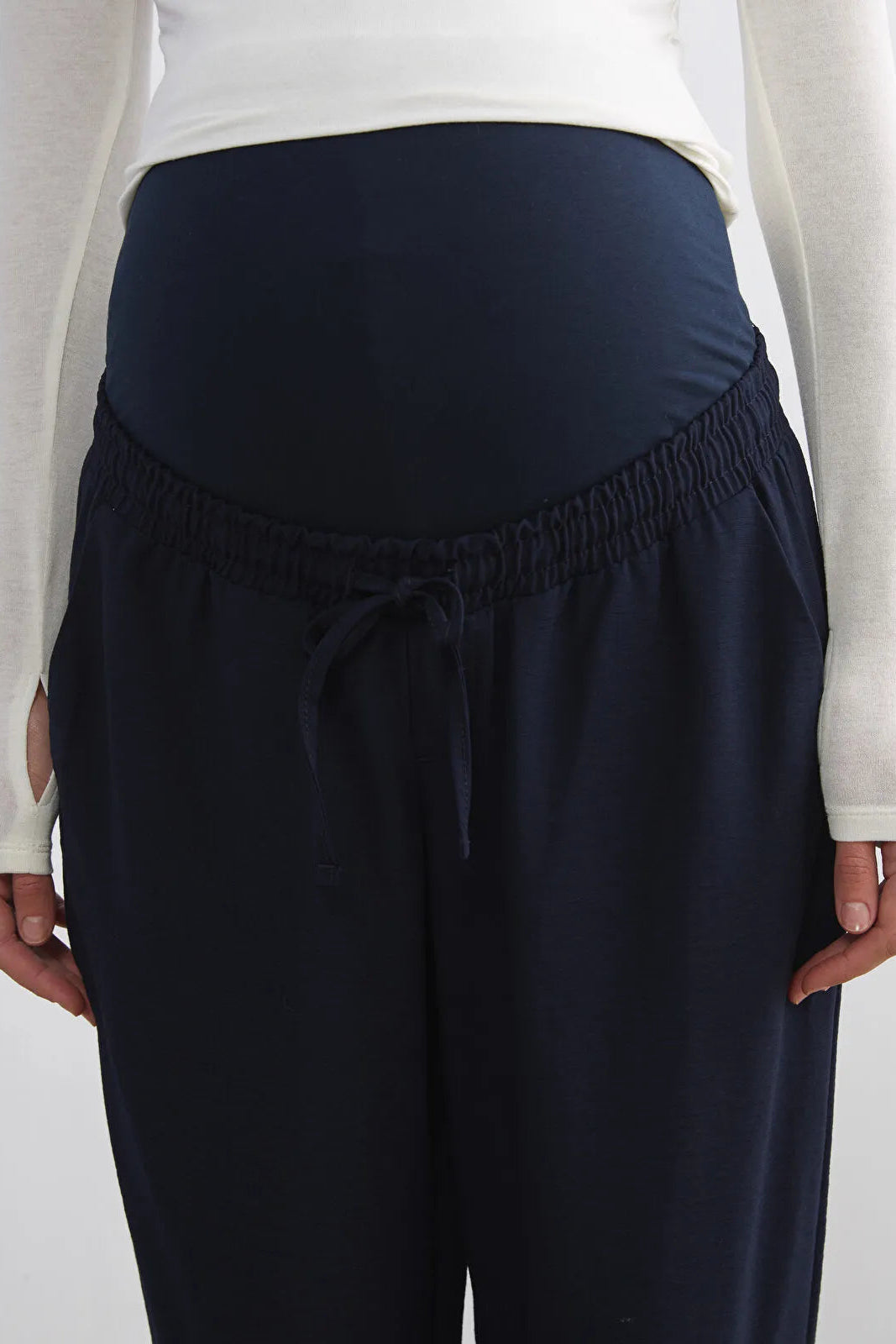 Belly Panel Maternity Trousers Navy Blue - 8314
