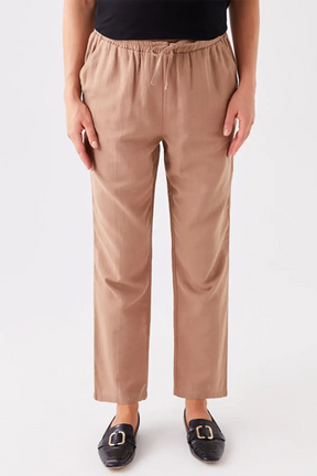Cotton Elastic Waist Relaxed Fit Maternity Trousers Coffee - 8339
