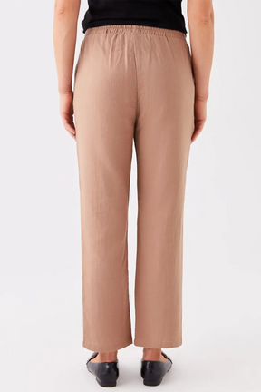 Cotton Elastic Waist Relaxed Fit Maternity Trousers Coffee - 8339